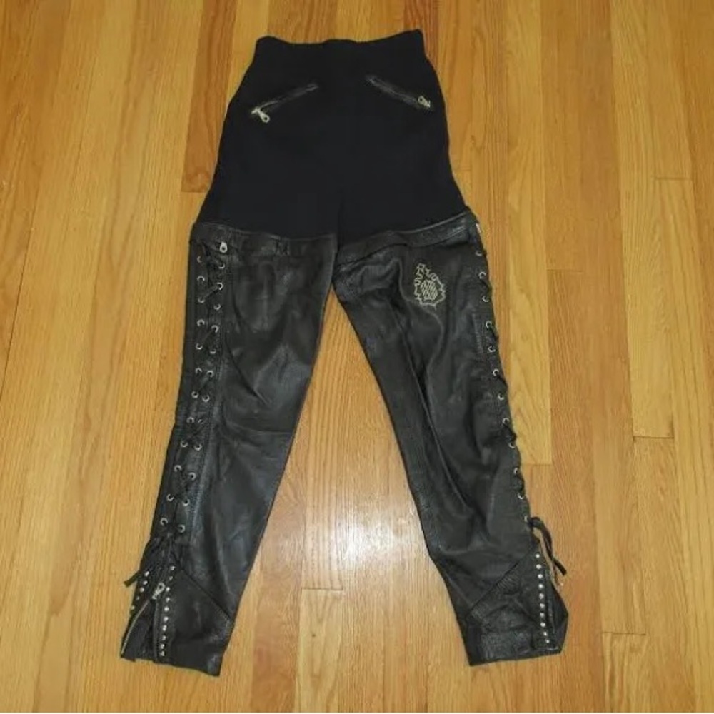 Vtg Y2K Harley-Davidson Black Leather Pants Zip-Away Shorts